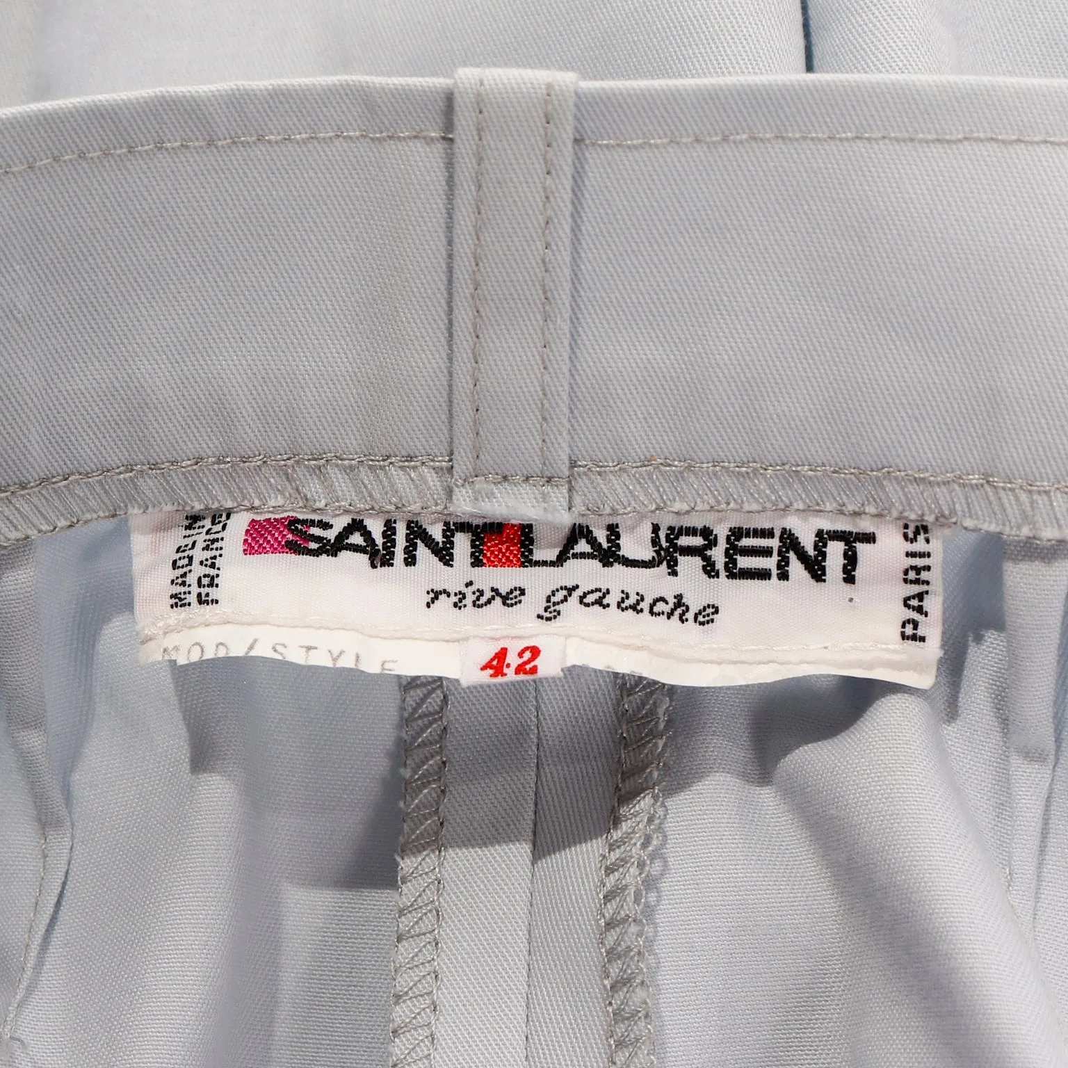 1980s Yves Saint Laurent Pale Blue Pants Cotton Trousers