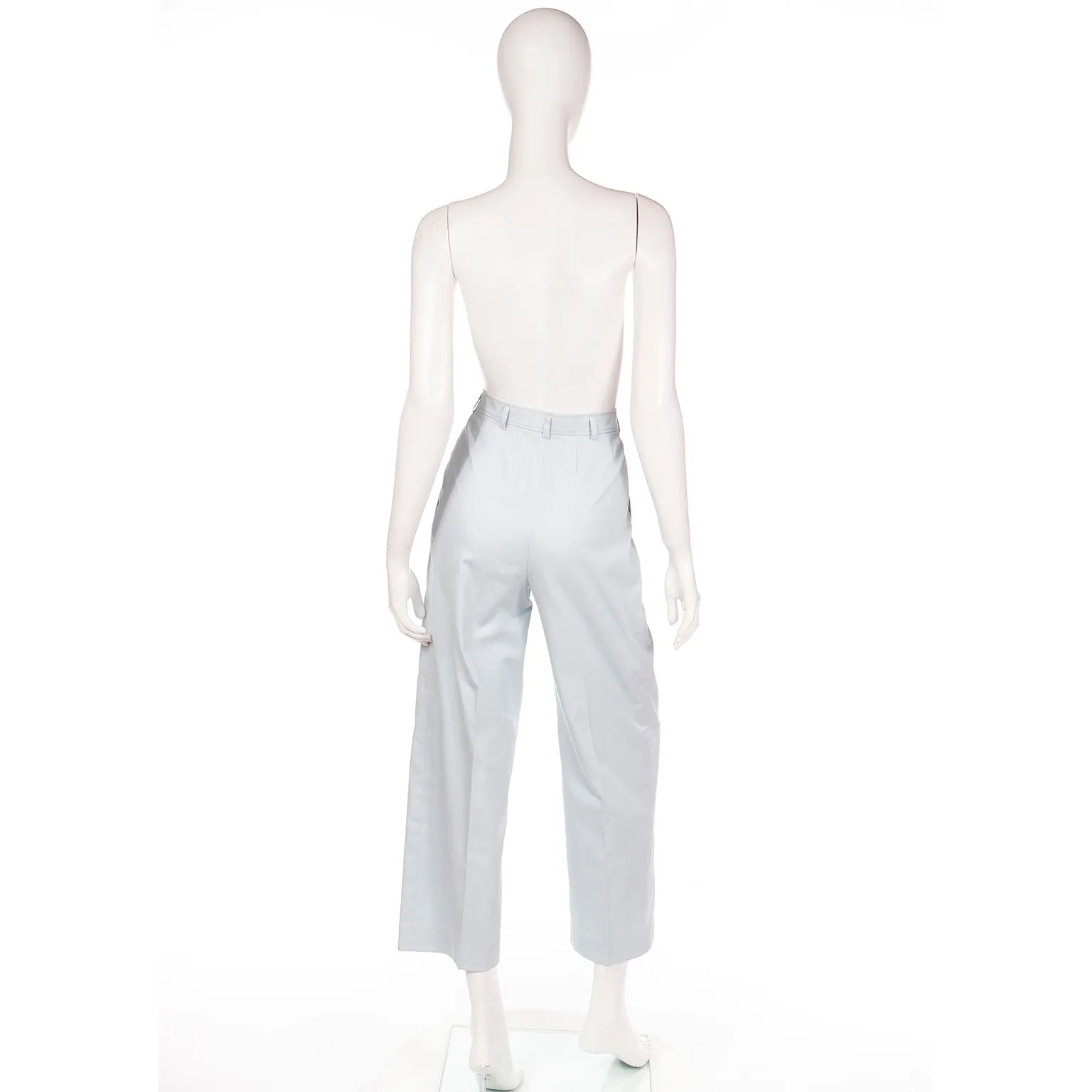 1980s Yves Saint Laurent Pale Blue Pants Cotton Trousers