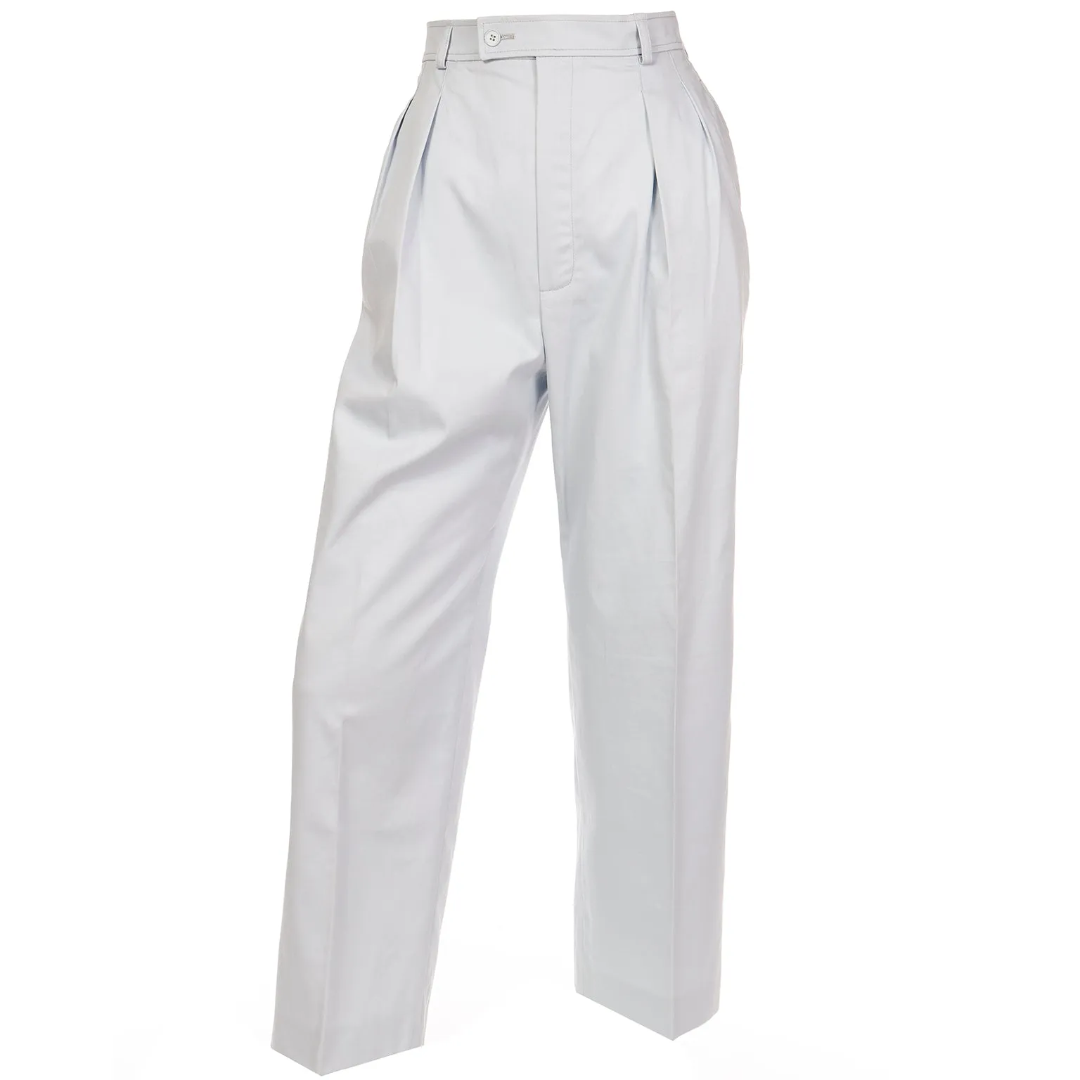 1980s Yves Saint Laurent Pale Blue Pants Cotton Trousers