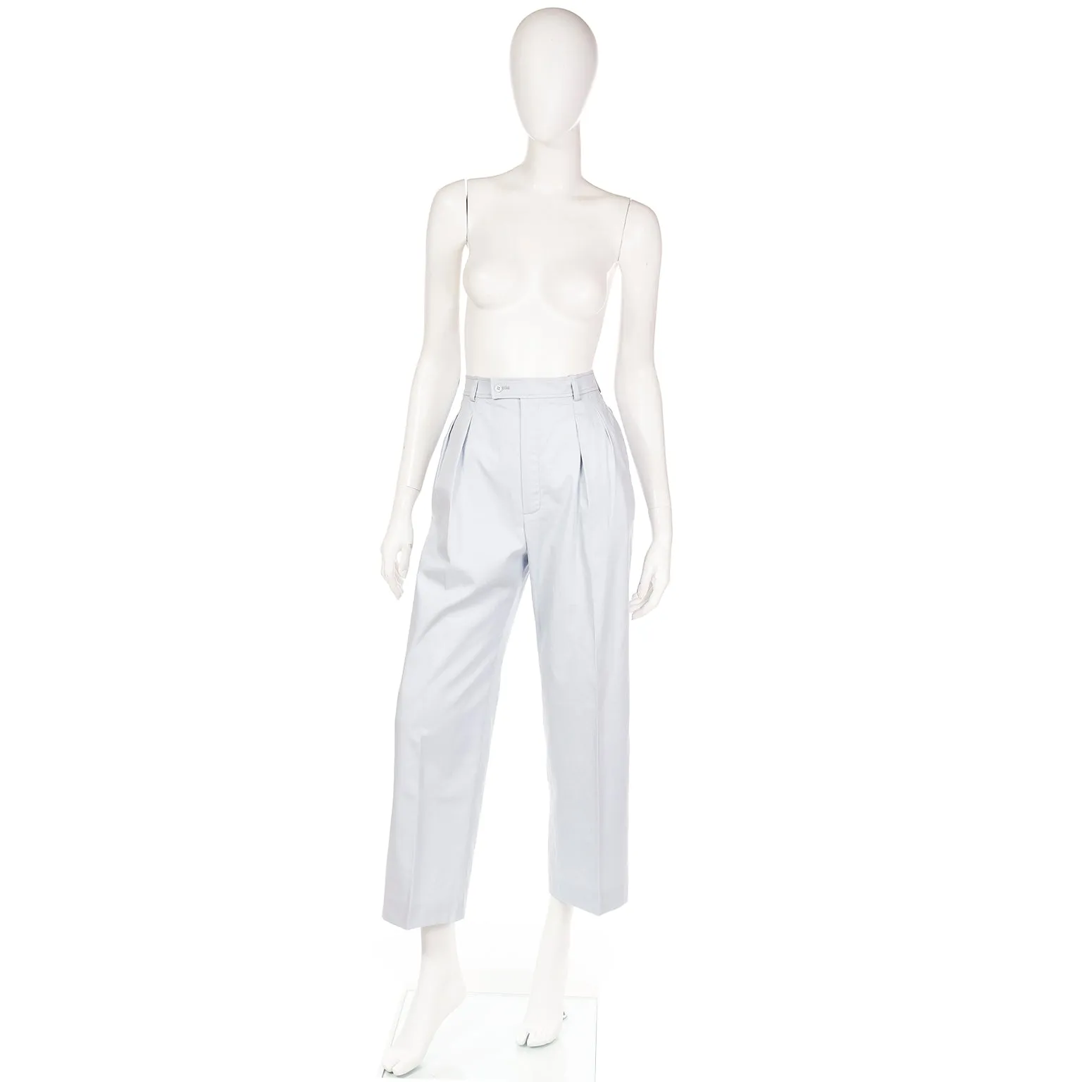 1980s Yves Saint Laurent Pale Blue Pants Cotton Trousers