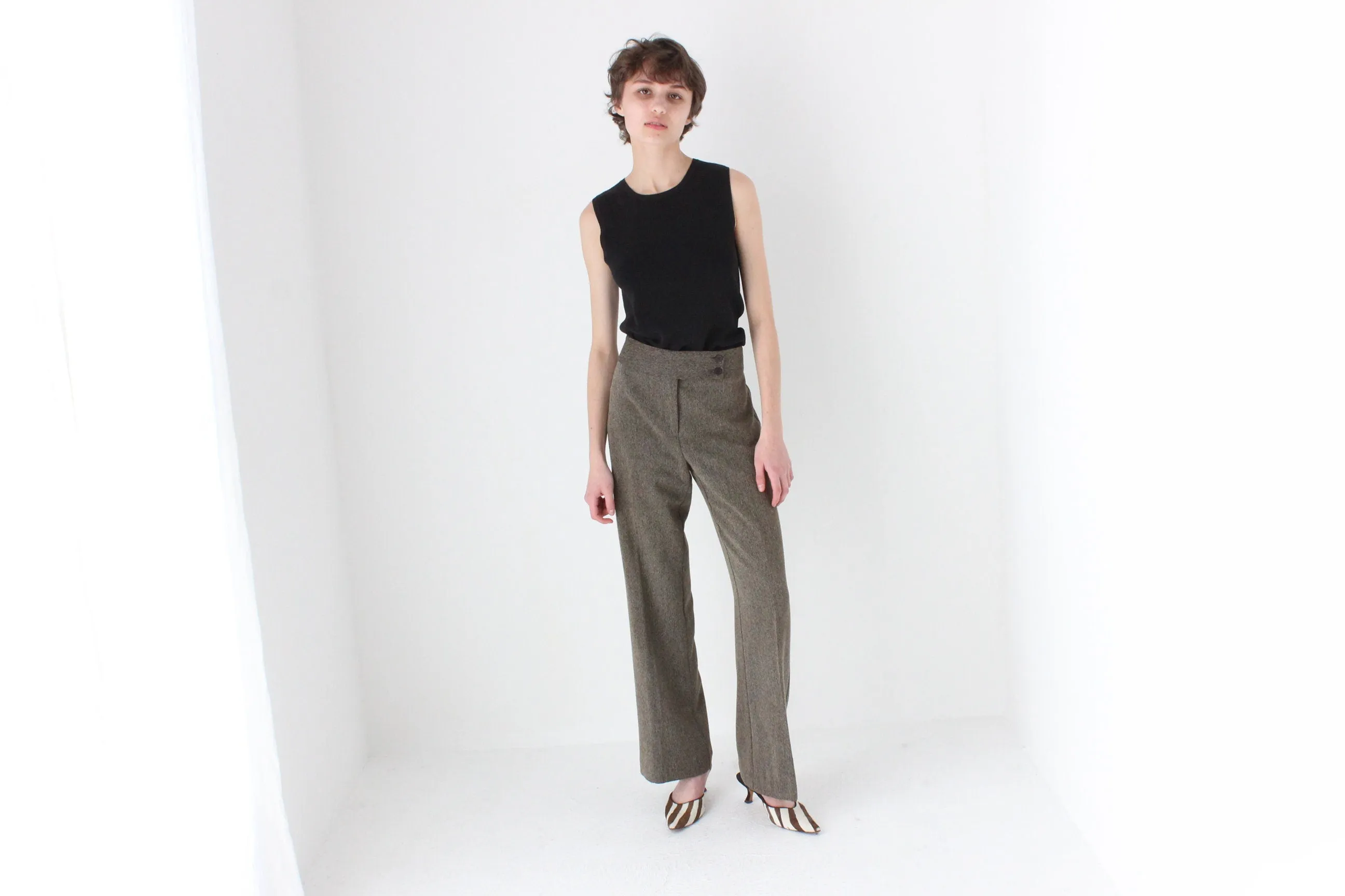 90s Woven Textured Wide Trousers