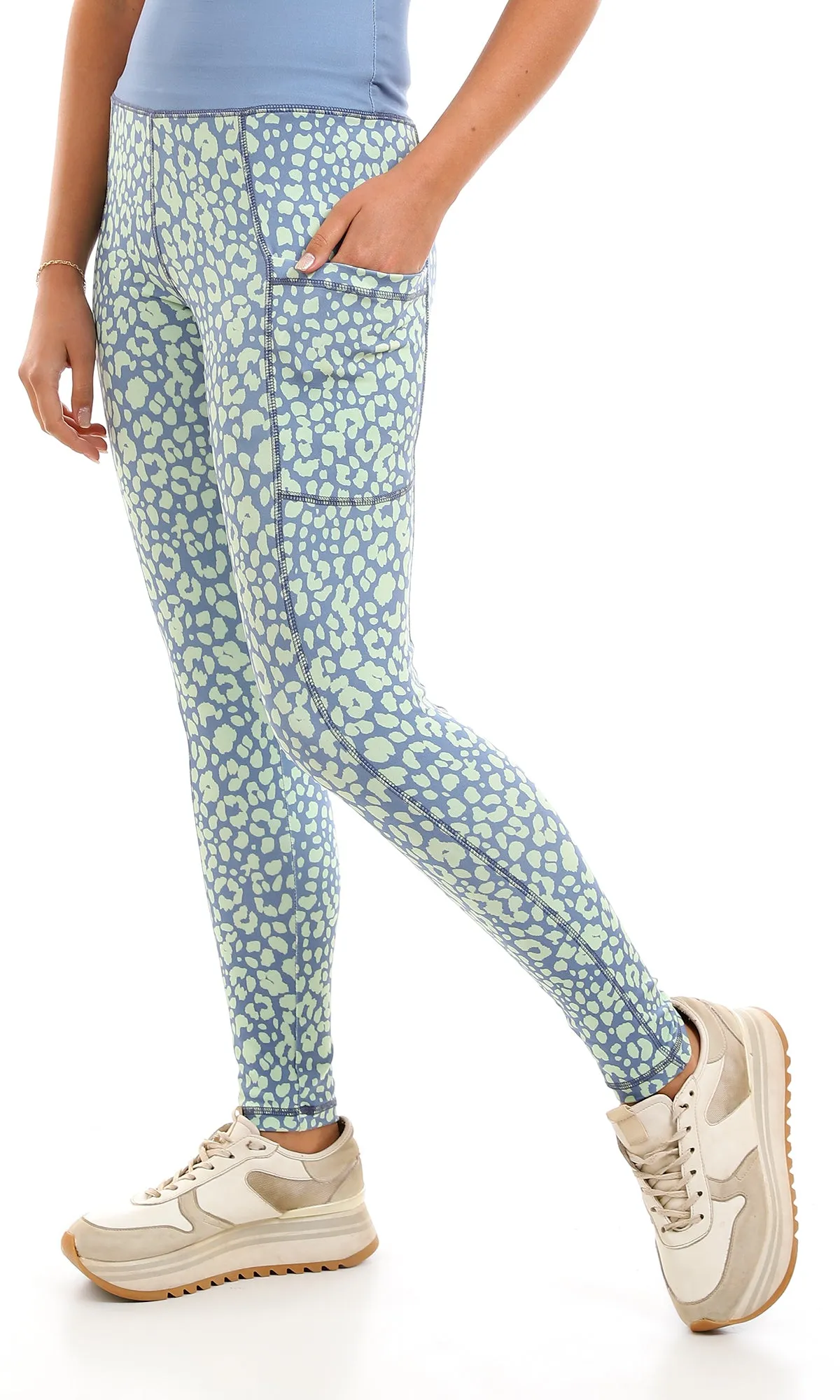 98082 Bi-Tone Comfy Sportive Leggings - Aquamarine & Grayish Blue