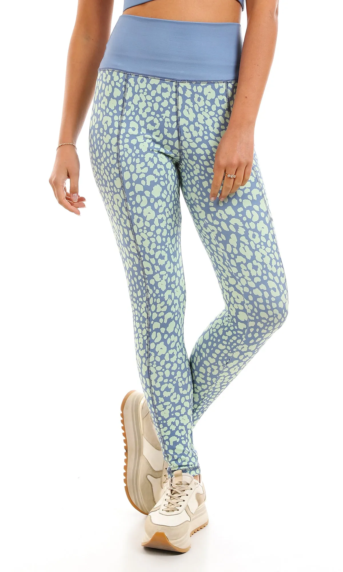 98082 Bi-Tone Comfy Sportive Leggings - Aquamarine & Grayish Blue