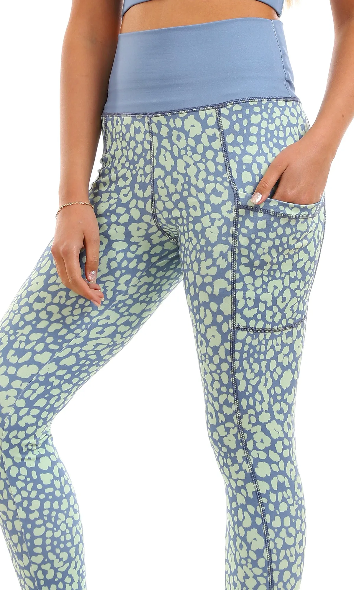 98082 Bi-Tone Comfy Sportive Leggings - Aquamarine & Grayish Blue
