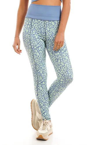 98082 Bi-Tone Comfy Sportive Leggings - Aquamarine & Grayish Blue
