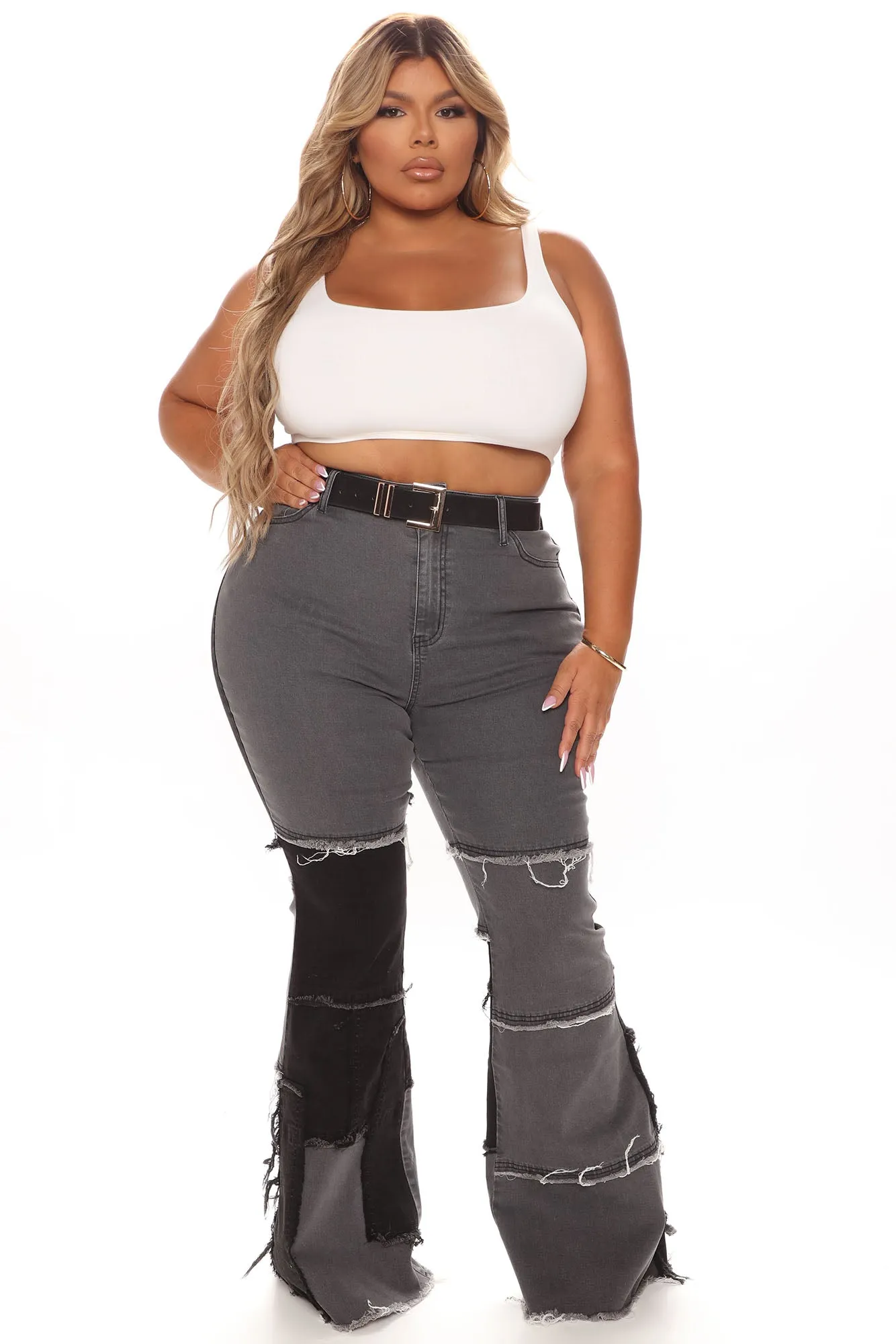 A Total Patch Stretch Flare Jeans - Black