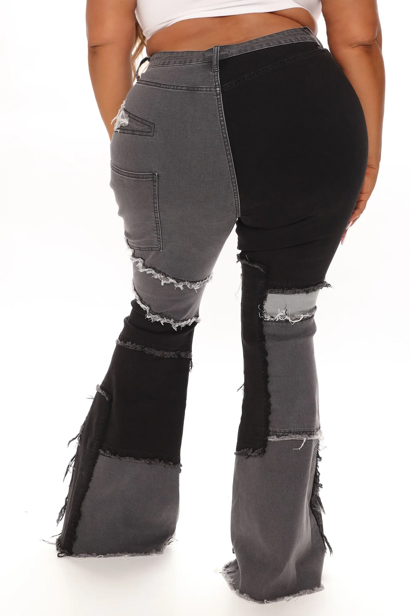 A Total Patch Stretch Flare Jeans - Black