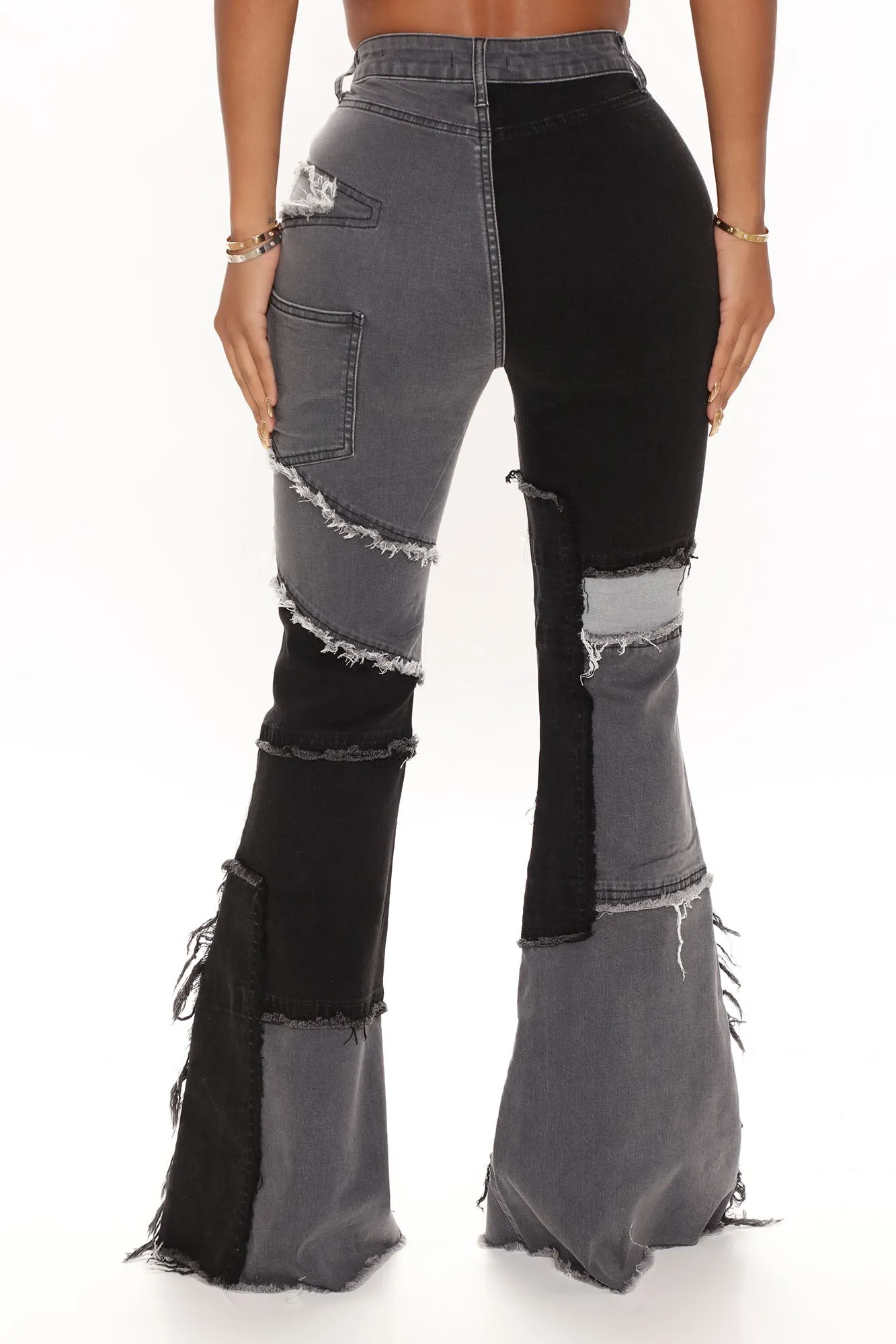 A Total Patch Stretch Flare Jeans - Black