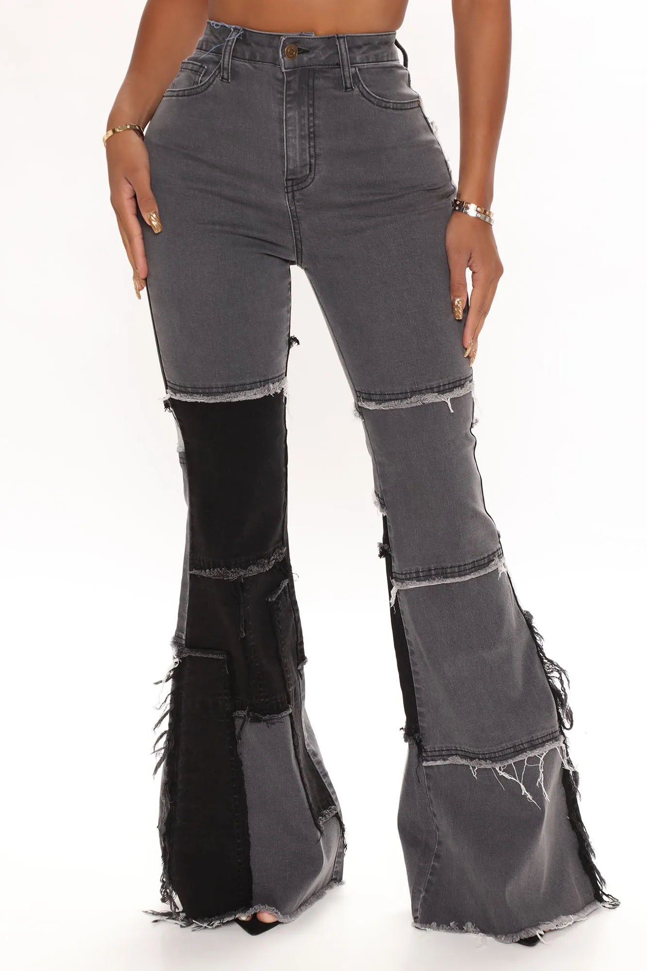 A Total Patch Stretch Flare Jeans - Black