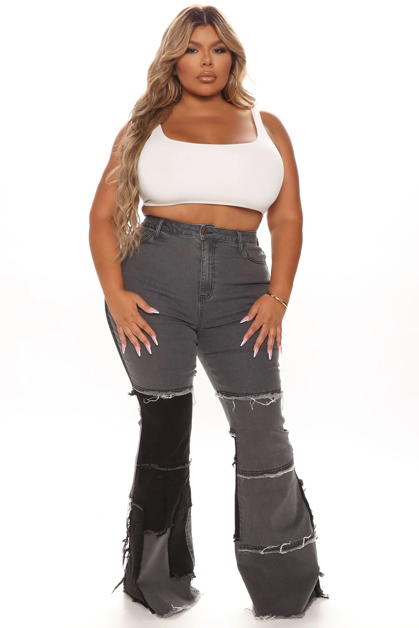 A Total Patch Stretch Flare Jeans - Black