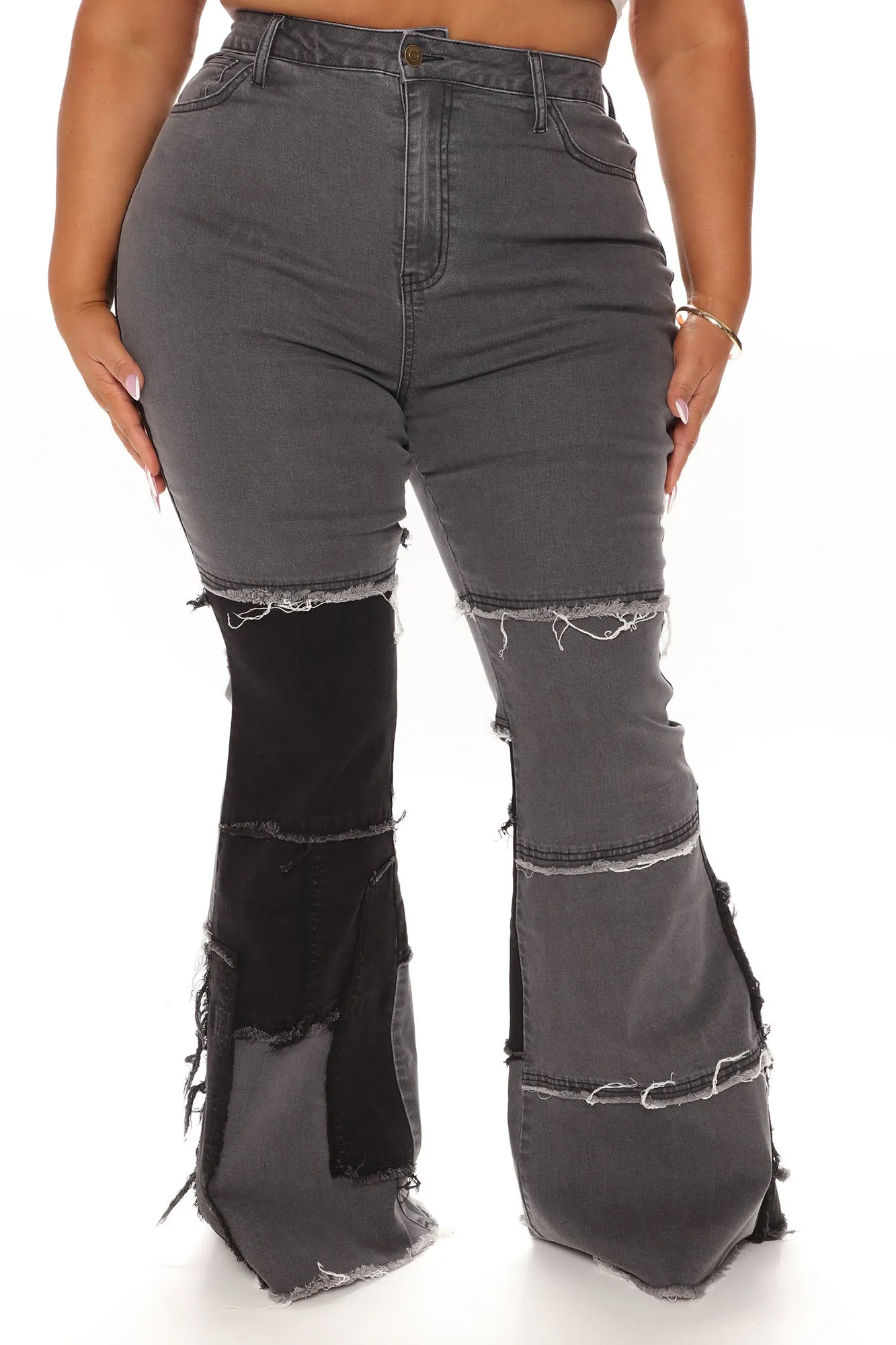 A Total Patch Stretch Flare Jeans - Black