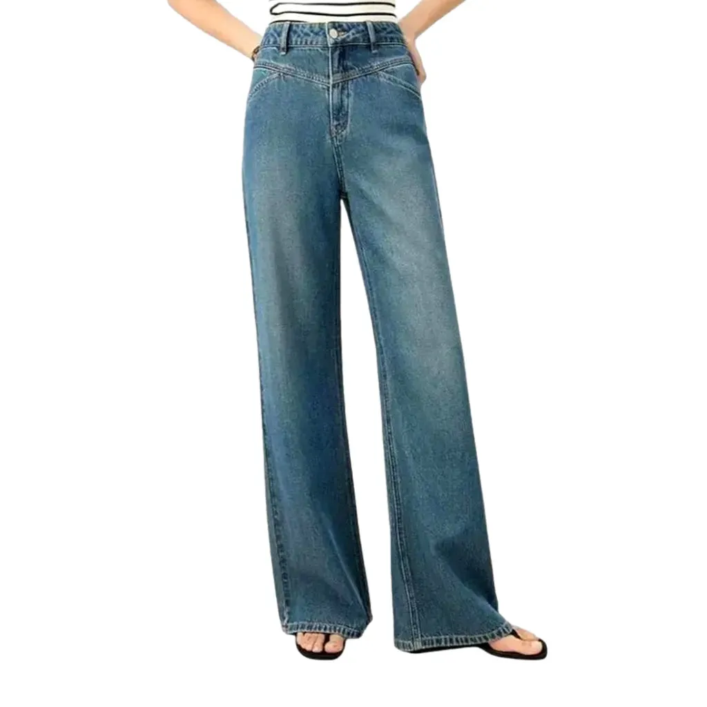Abraded style high waist women's jeans