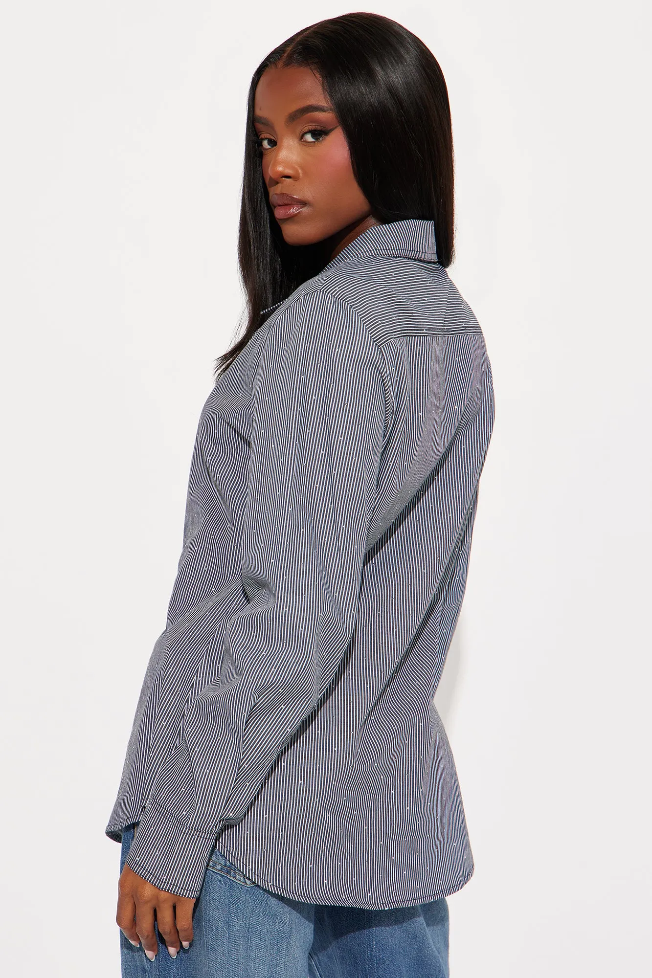 After Work Plans Pinstriped Shirt - Black/combo