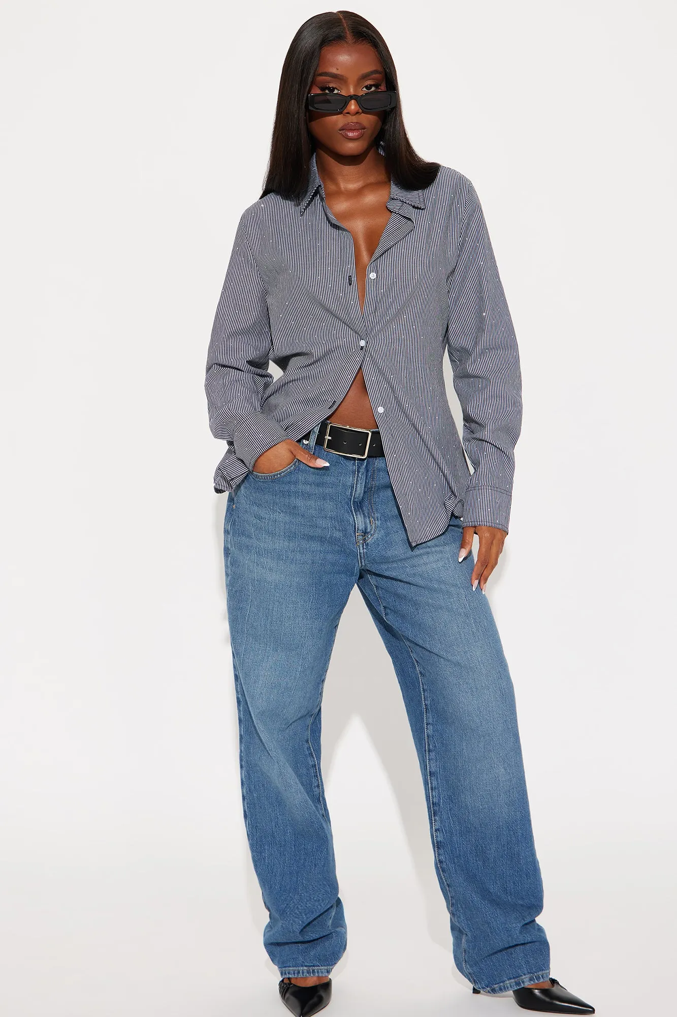 After Work Plans Pinstriped Shirt - Black/combo