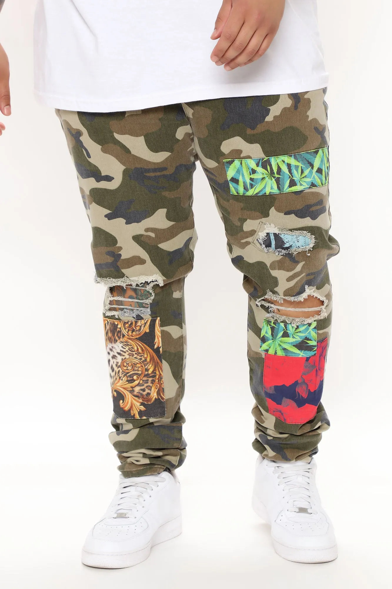 All Over Patchwork Stacked Skinny Jeans - Camouflage