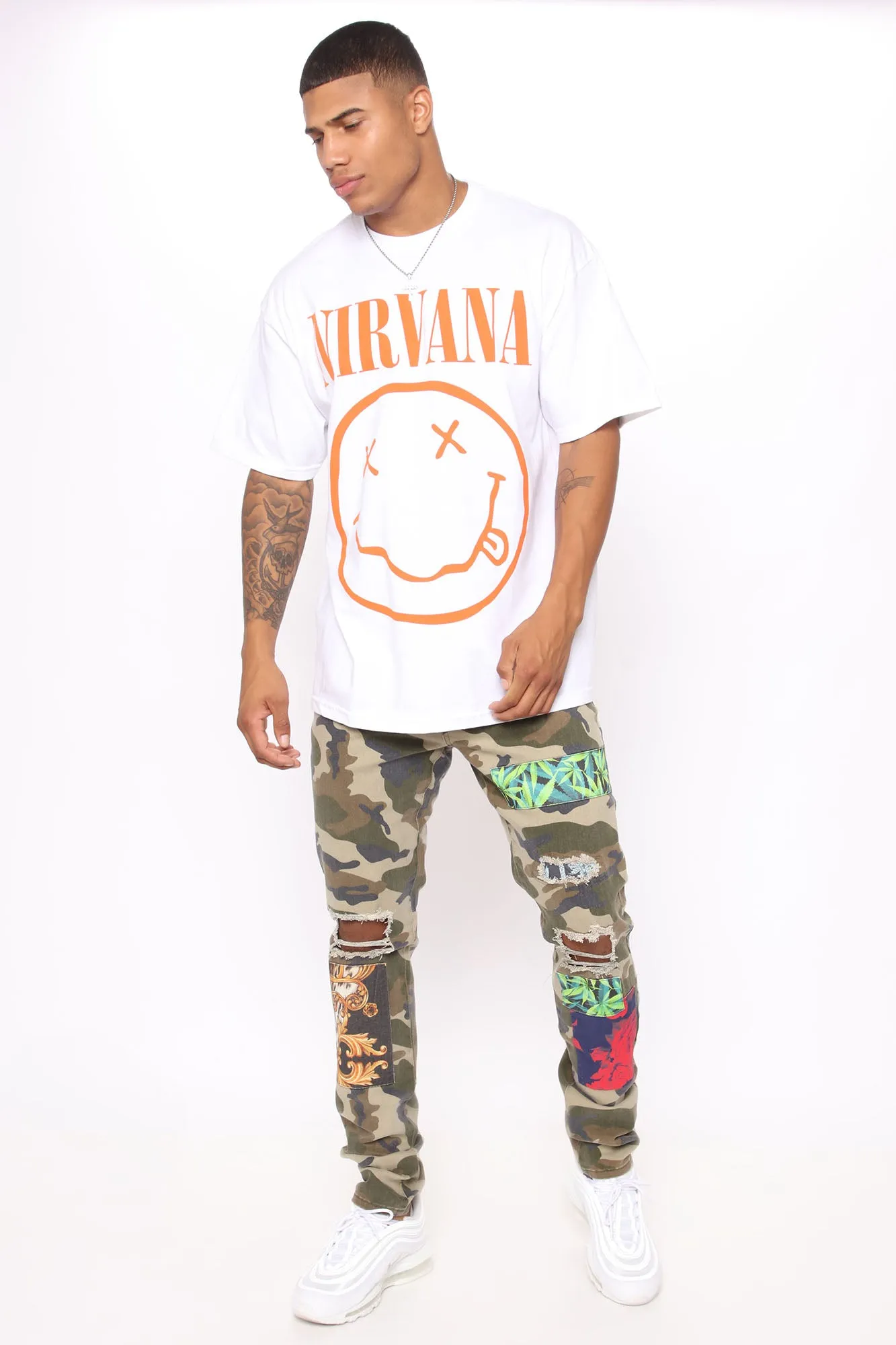 All Over Patchwork Stacked Skinny Jeans - Camouflage