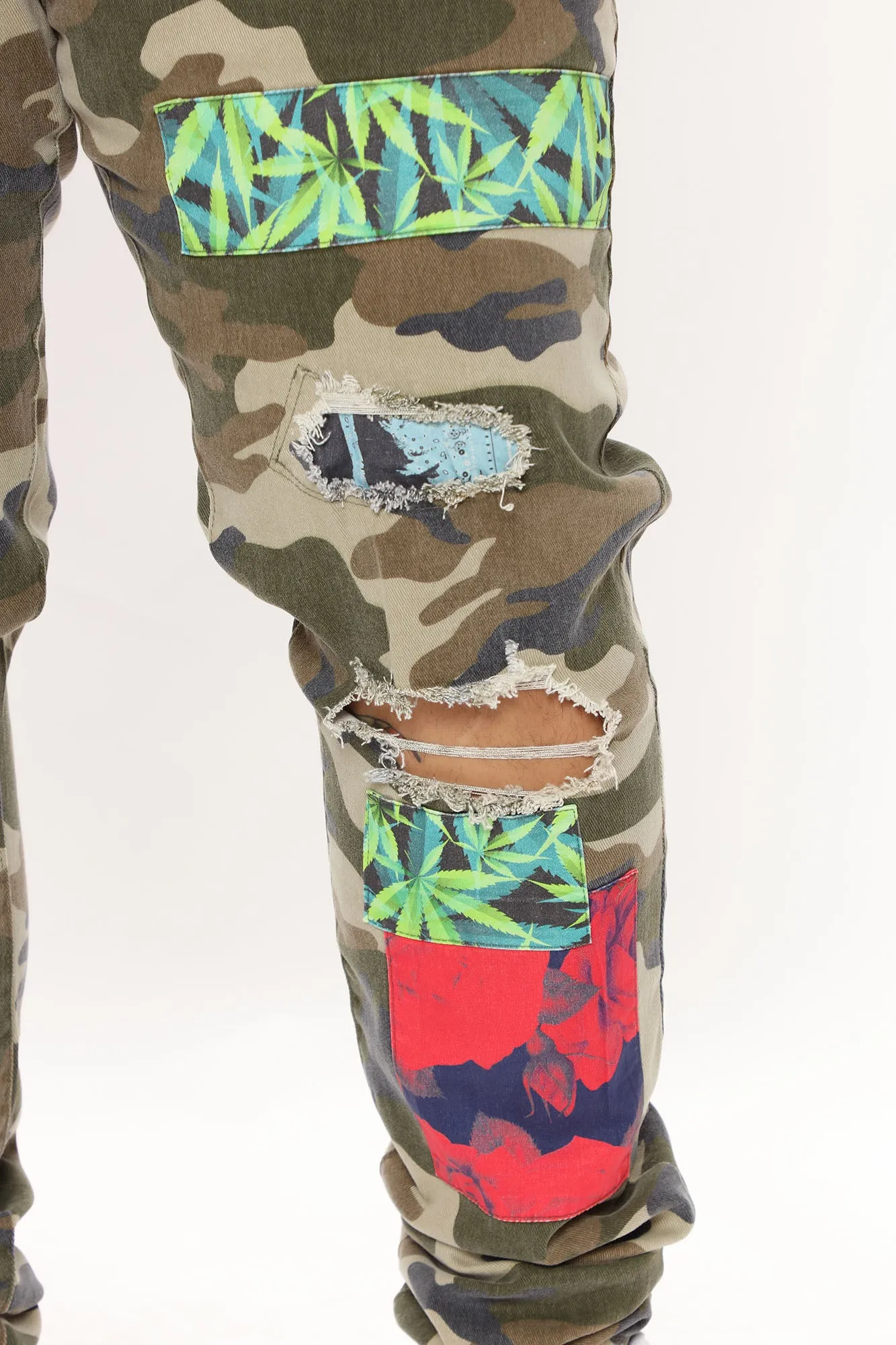All Over Patchwork Stacked Skinny Jeans - Camouflage