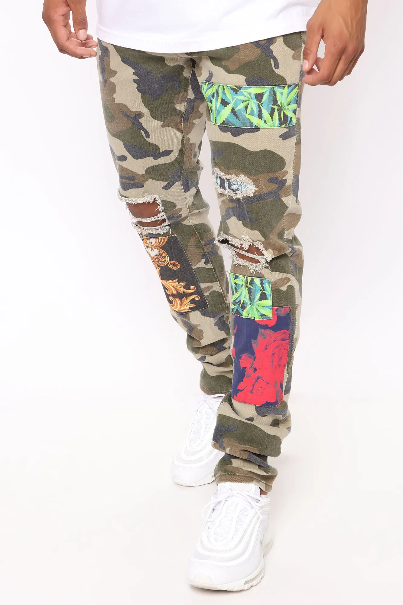 All Over Patchwork Stacked Skinny Jeans - Camouflage