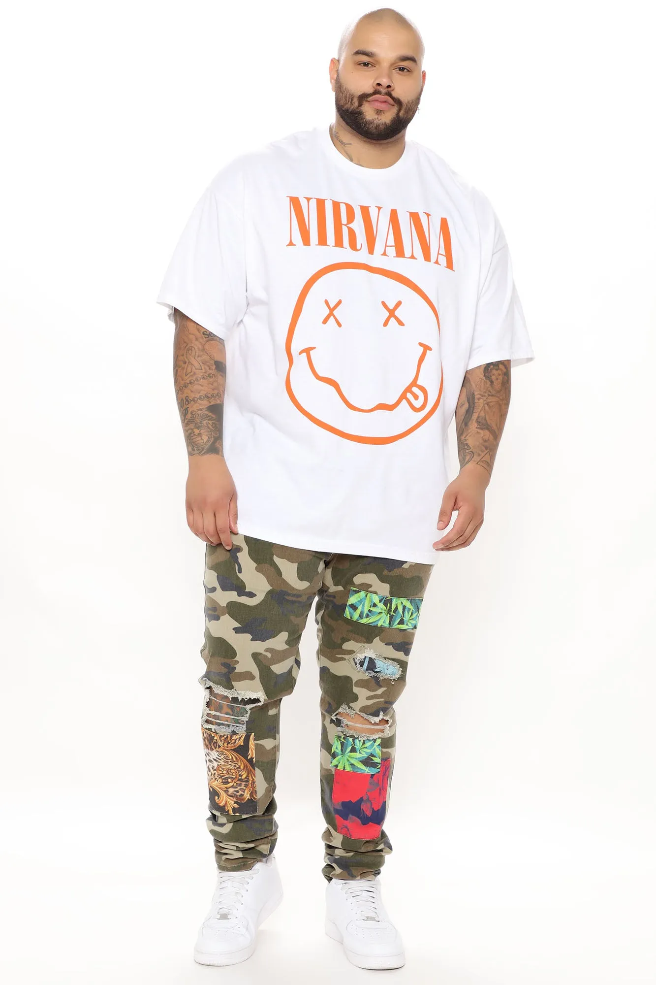 All Over Patchwork Stacked Skinny Jeans - Camouflage