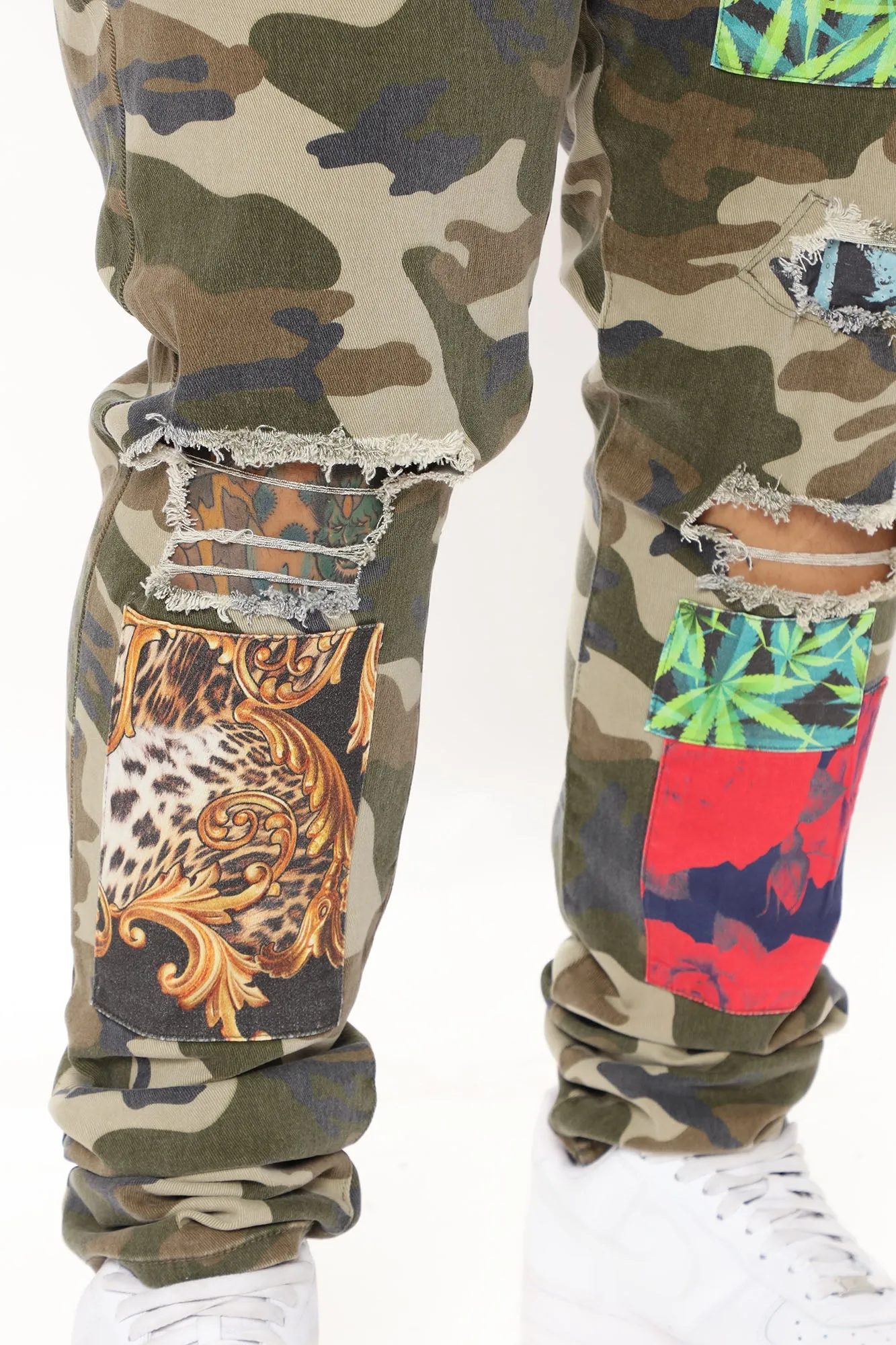 All Over Patchwork Stacked Skinny Jeans - Camouflage