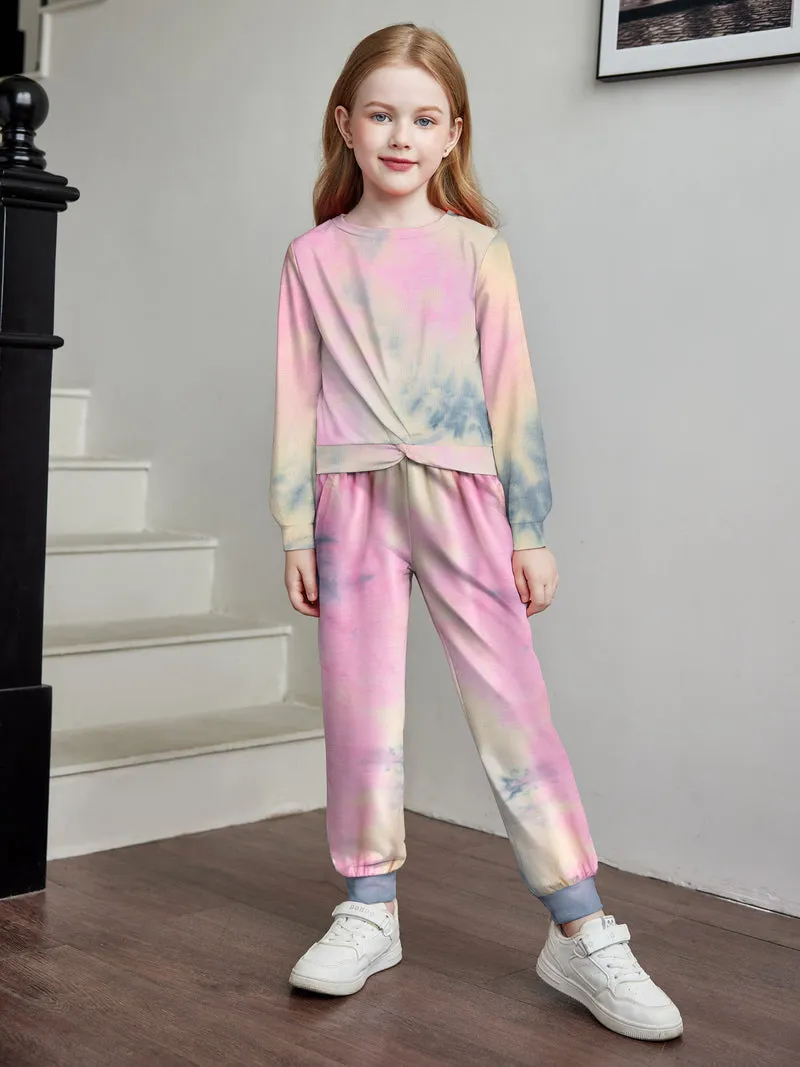 Arshiner Toddler Girl 2 Piece Outfits Twist Front Sweatshirts and Sweatpants Sets