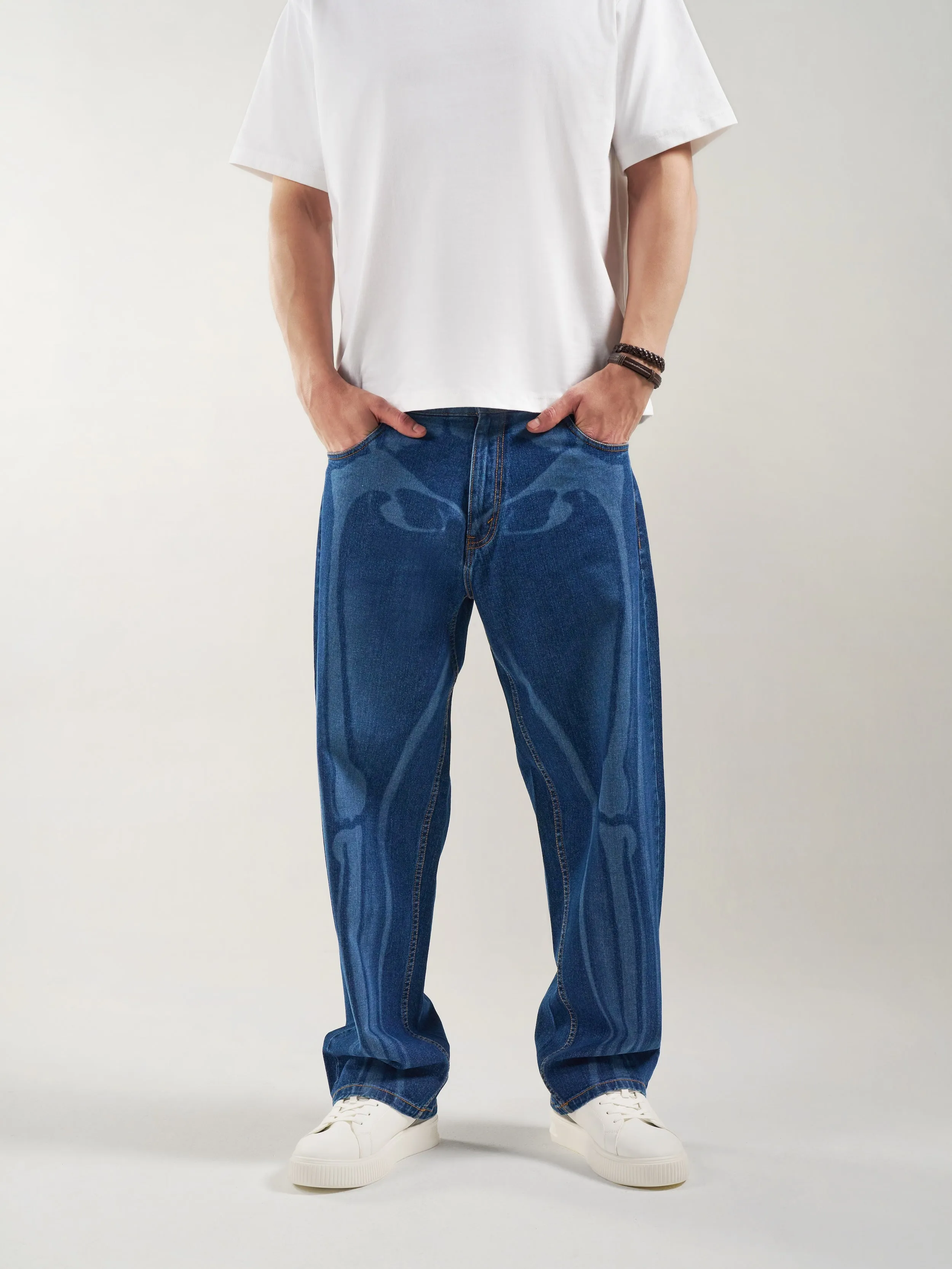 Baggy Fit Jeans- Bone X-ray