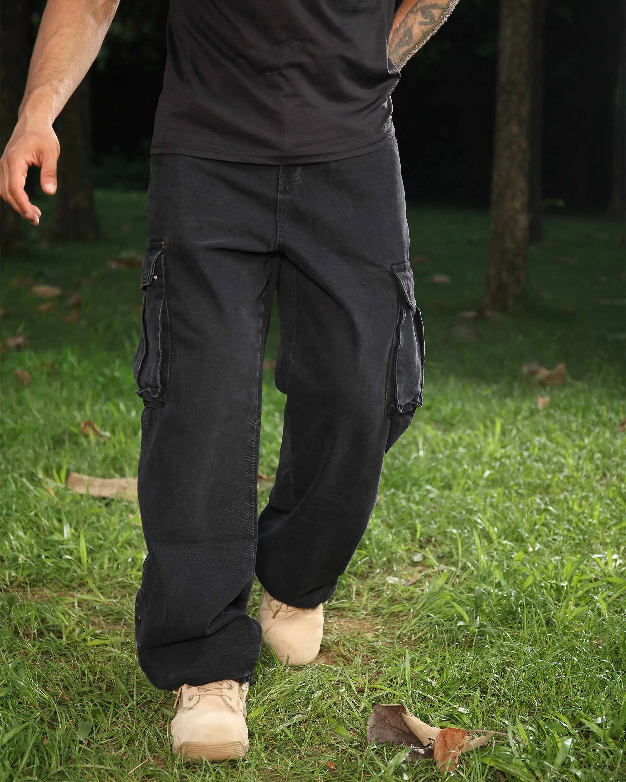 Black Baggy Jeans with Ample Side Pockets-Mexico Local Delivery