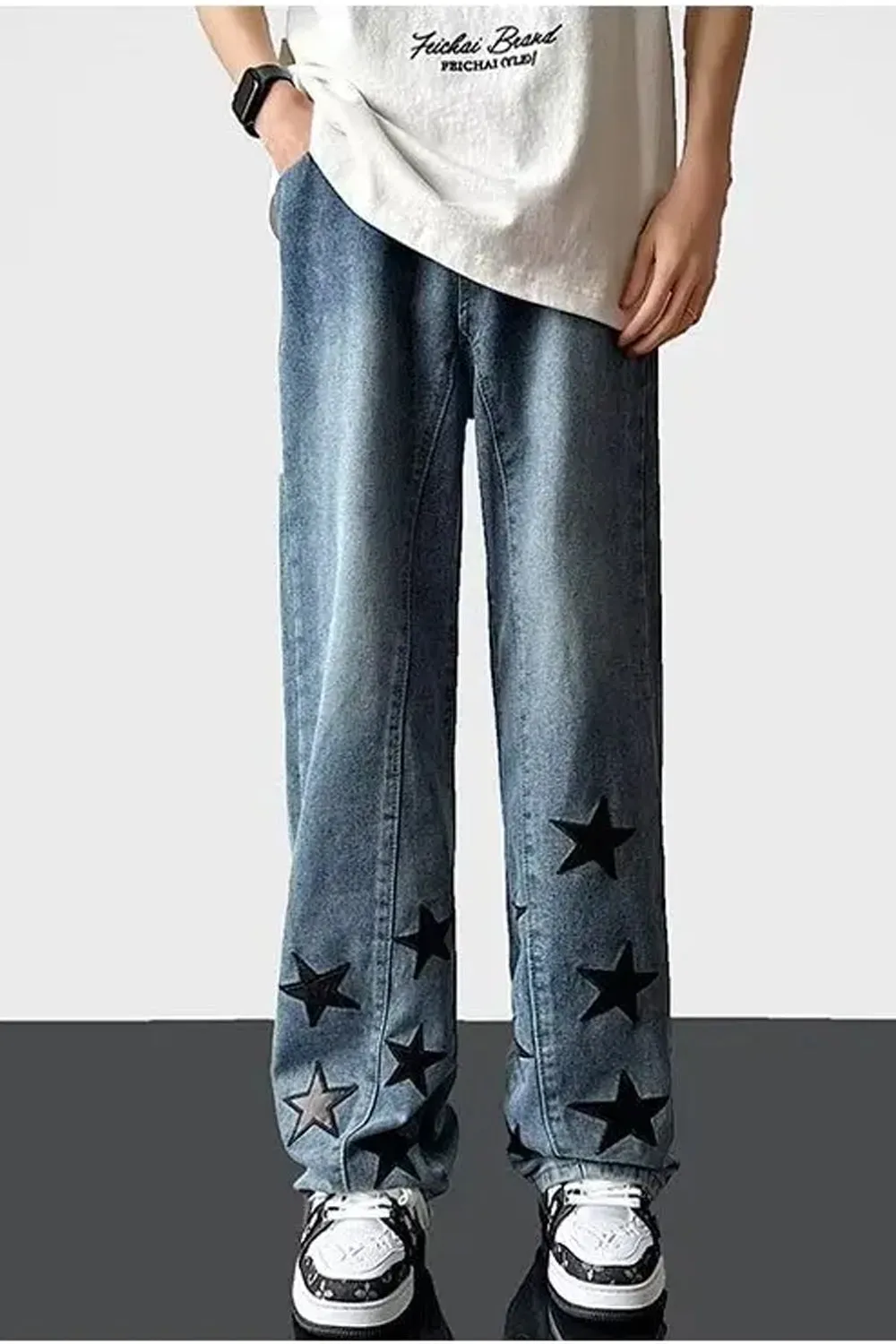 Chicmy-Graduation gift, Coachella Valley Music Festival Look,Stars Pattern Loose Jeans Pants