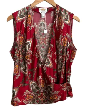 Dark Autumn Print Cross-Front Sleeveless Silk Blouse