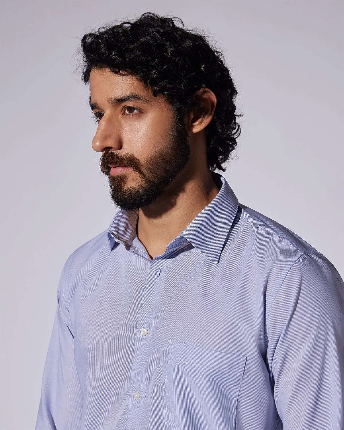 Dark Blue Pinstriped Shirt