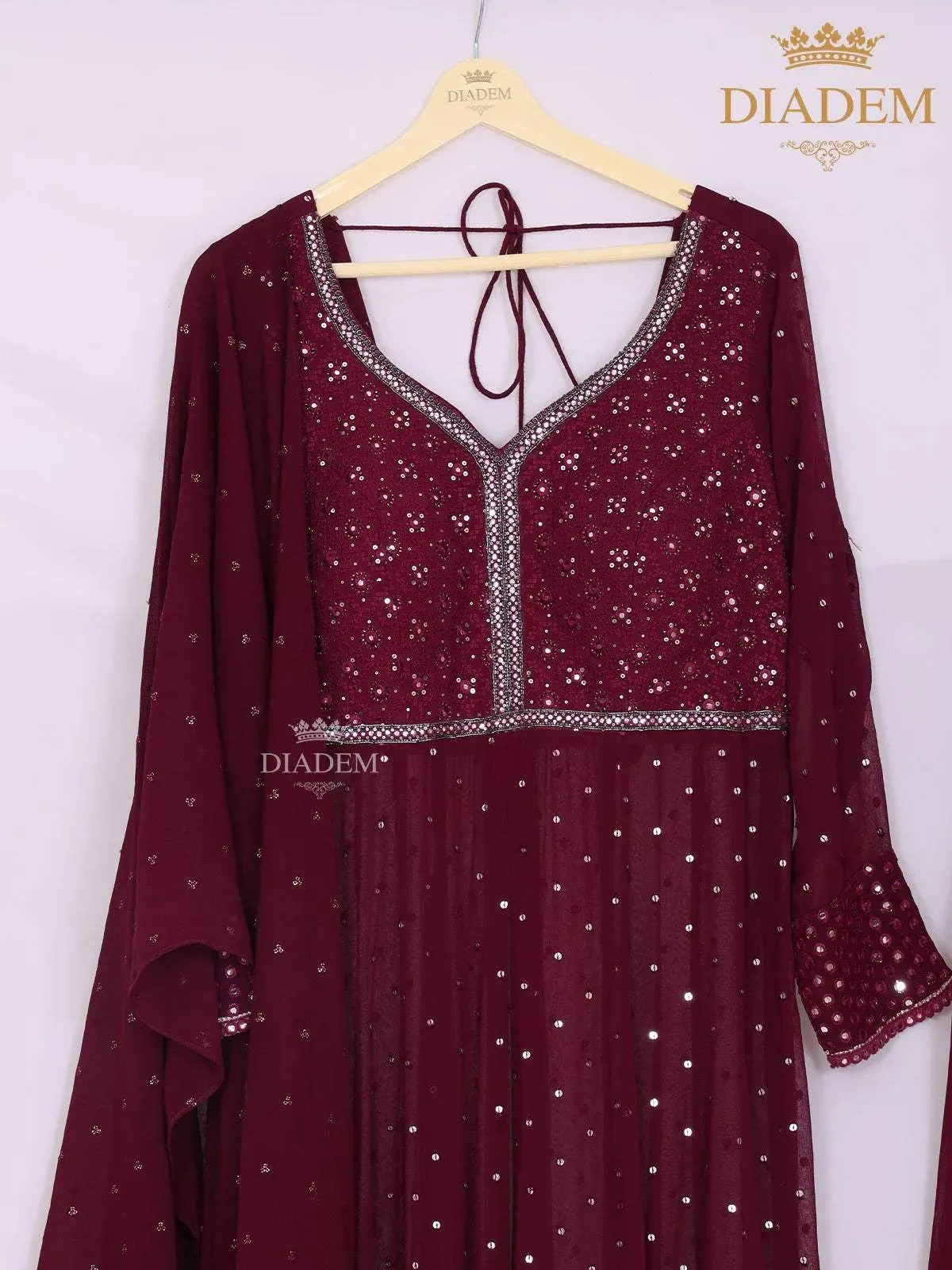 Dark Purple Plazzo Suit Adorned with Sequins and Floral Design and Stone work with Dupatta