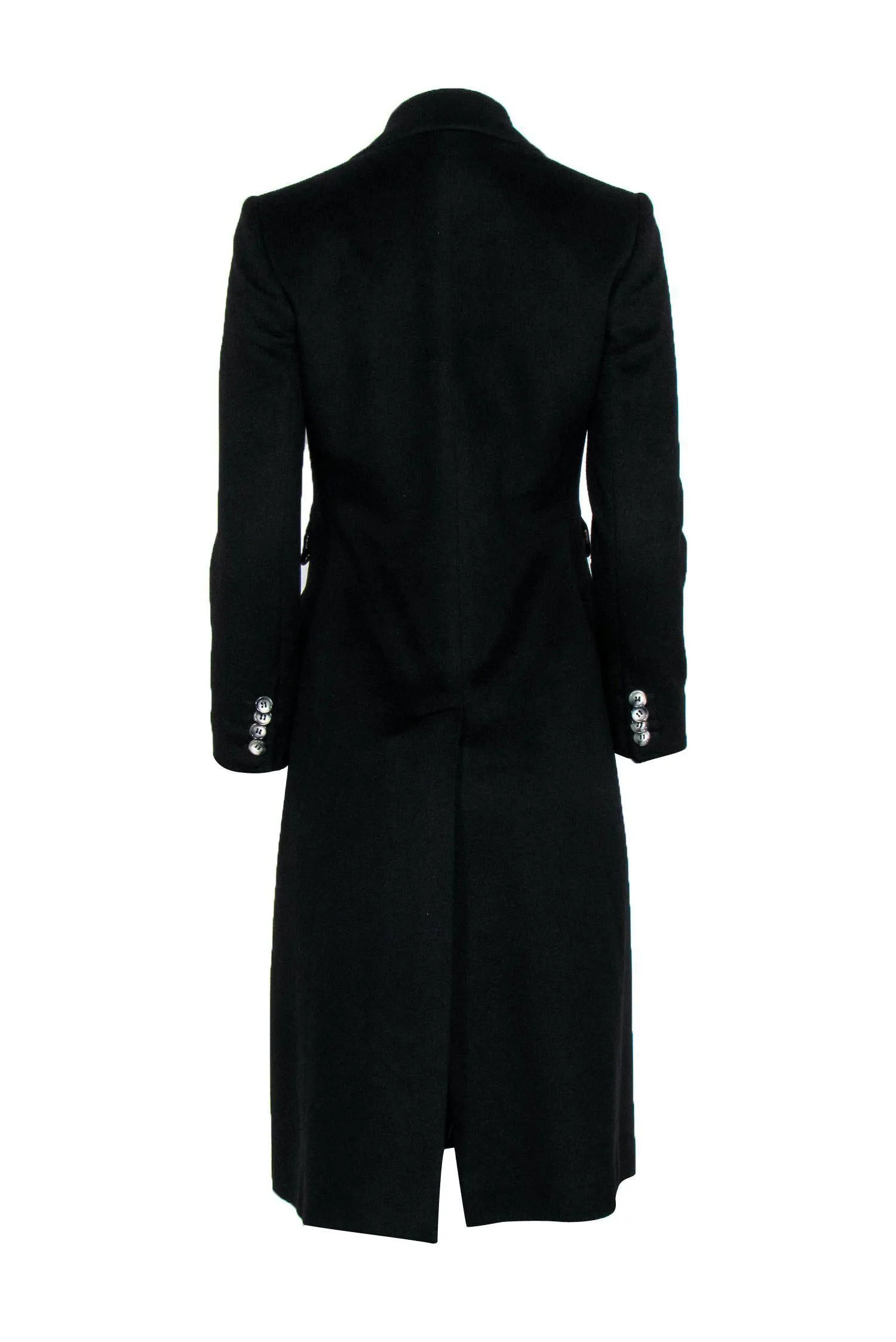 Dolce & Gabbana - Black Button-Up Longline Cashmere Coat w/ Leopard Print Lining Sz 6