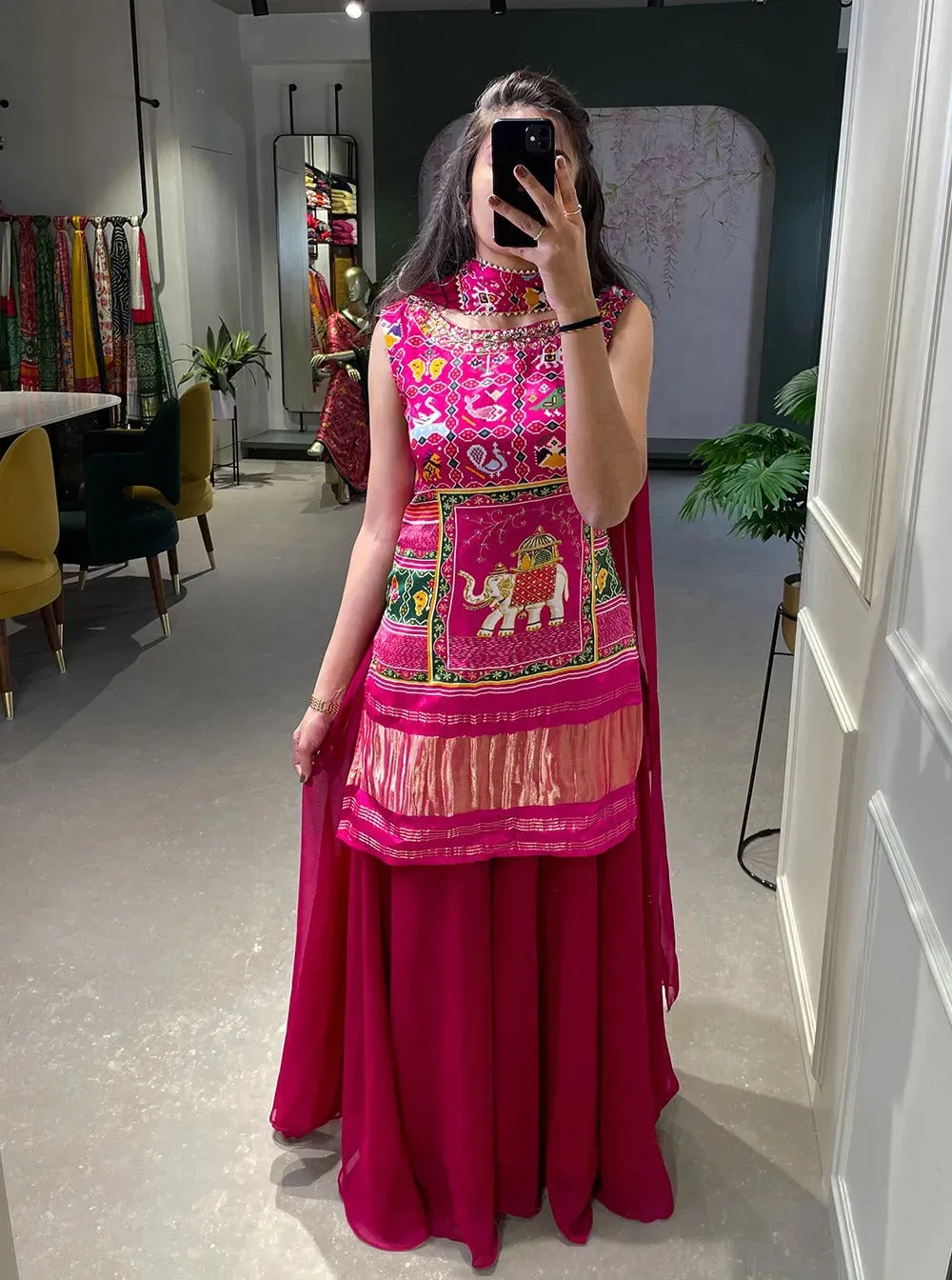 Elegant Designer Pink Printed Hand Worked Palazzo Suit