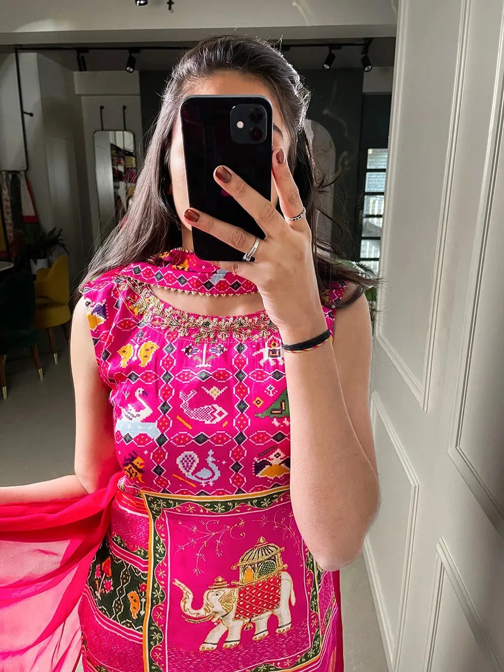 Elegant Designer Pink Printed Hand Worked Palazzo Suit
