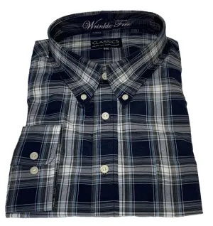 Falcon Bay Classics Navy/Grey Plaid Woven Dress Shirt