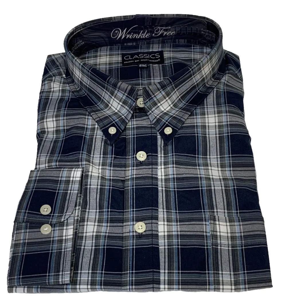 Falcon Bay Classics Navy/Grey Plaid Woven Dress Shirt