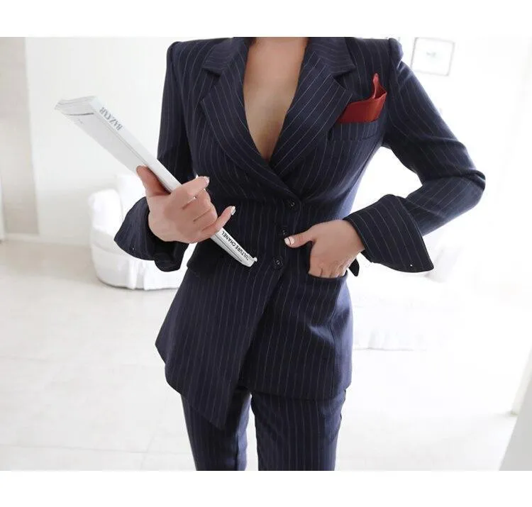 Fancy Striped Women's Pants Suit