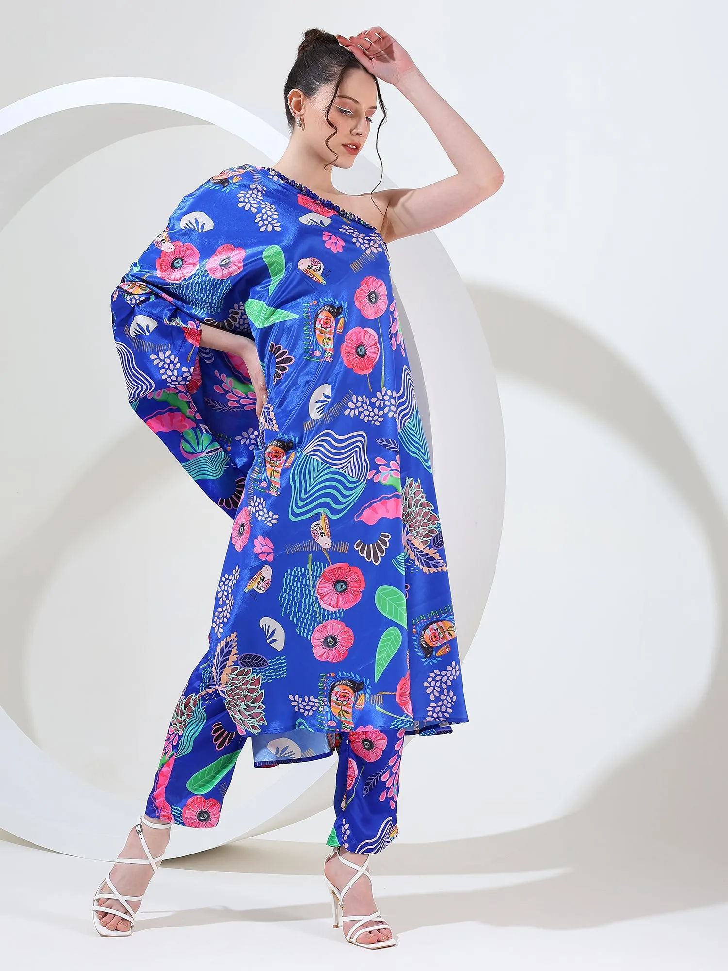 Fashionista one shoulder kaftan coord suit set of 2