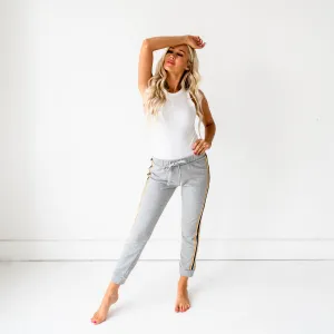 French Terry Joggers - Grey/Yellow Stripe