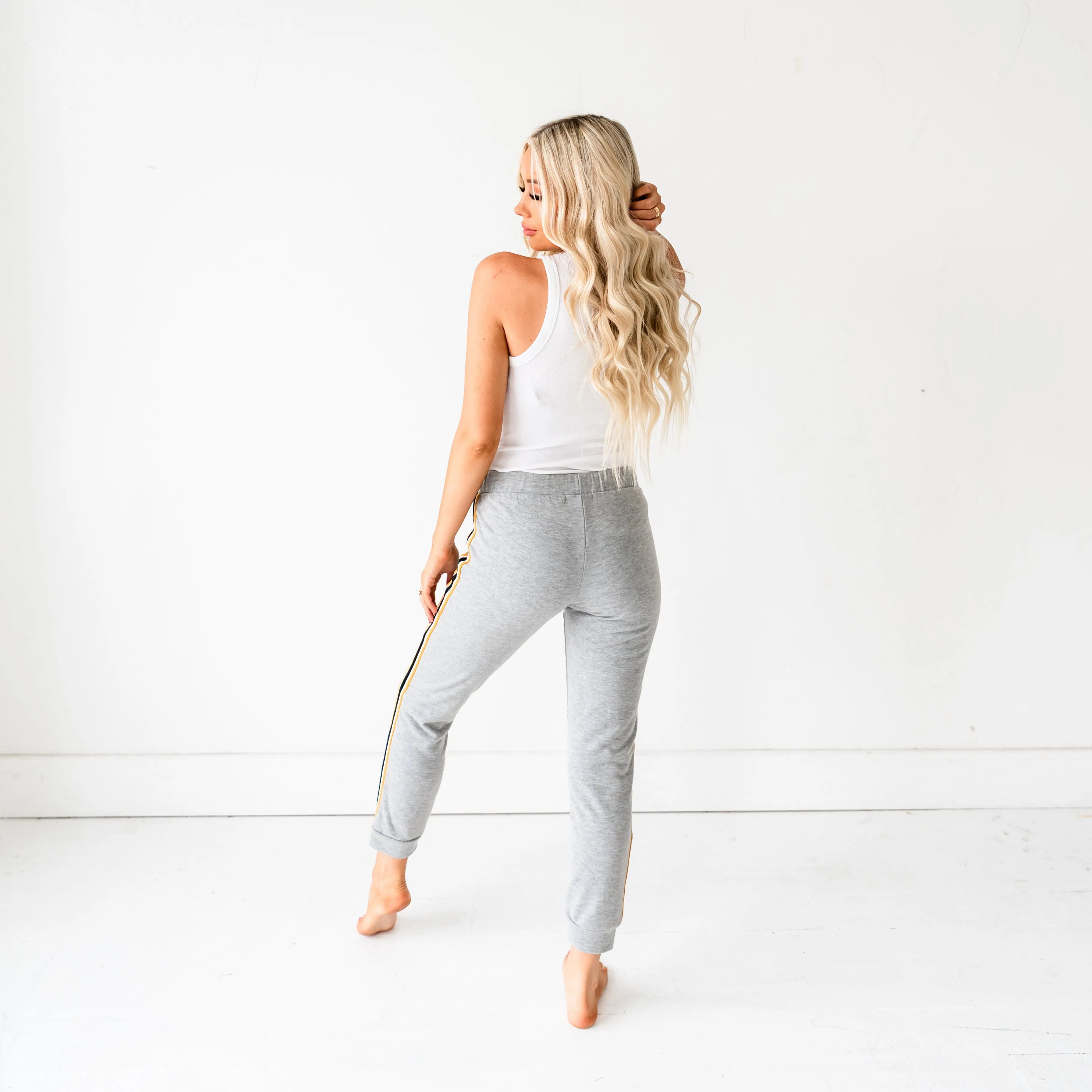 French Terry Joggers - Grey/Yellow Stripe