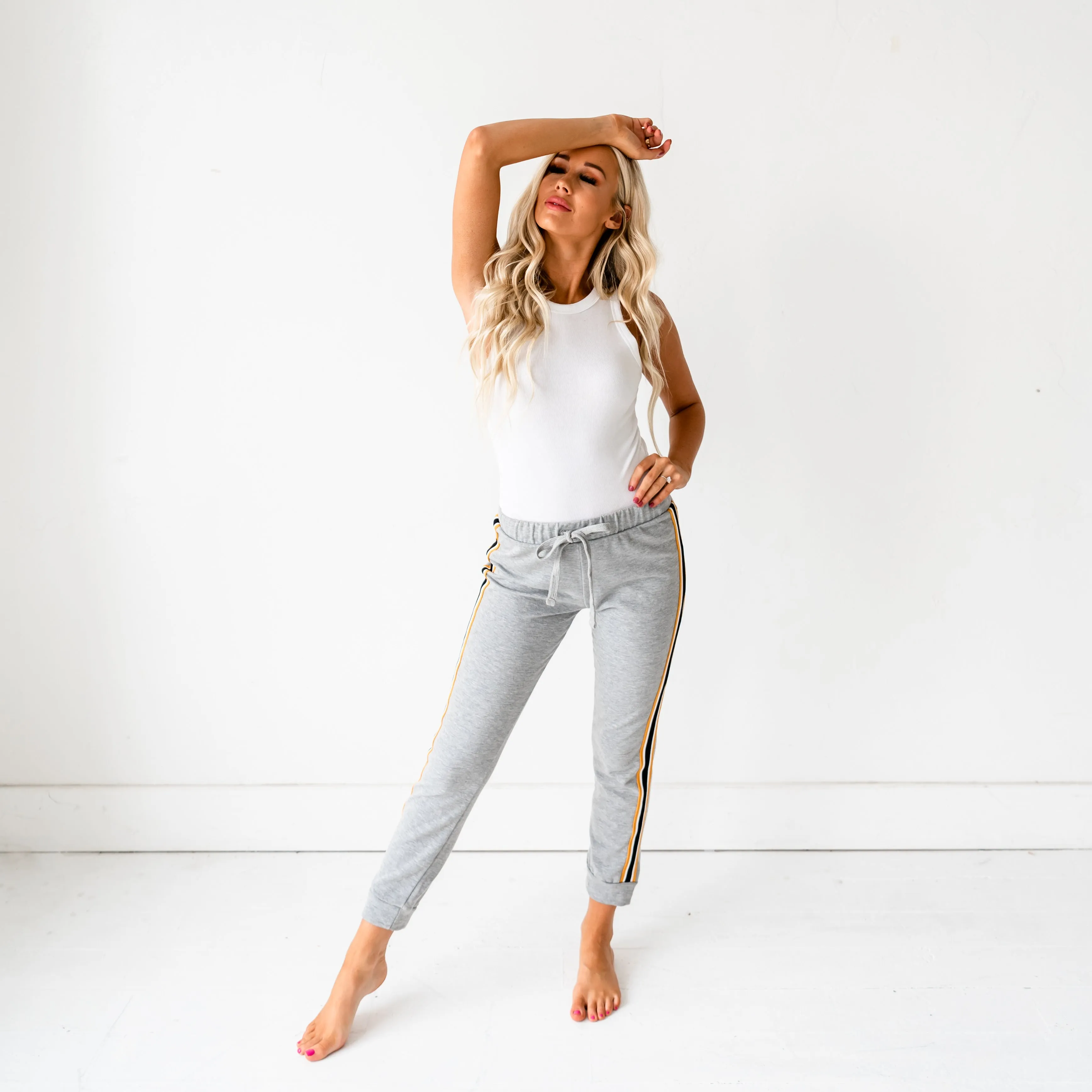 French Terry Joggers - Grey/Yellow Stripe
