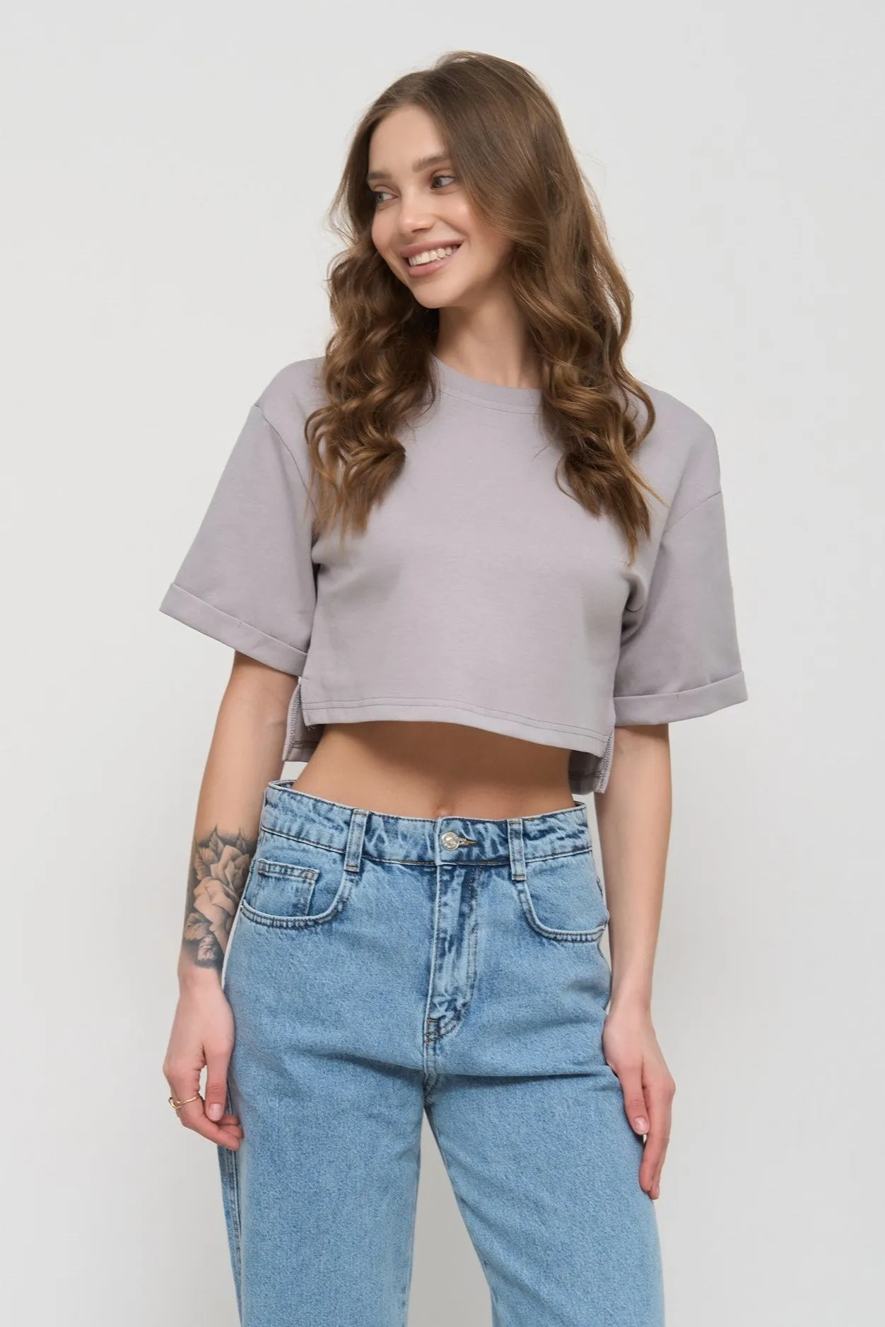 Grey Oversized Cropped T-Shirt