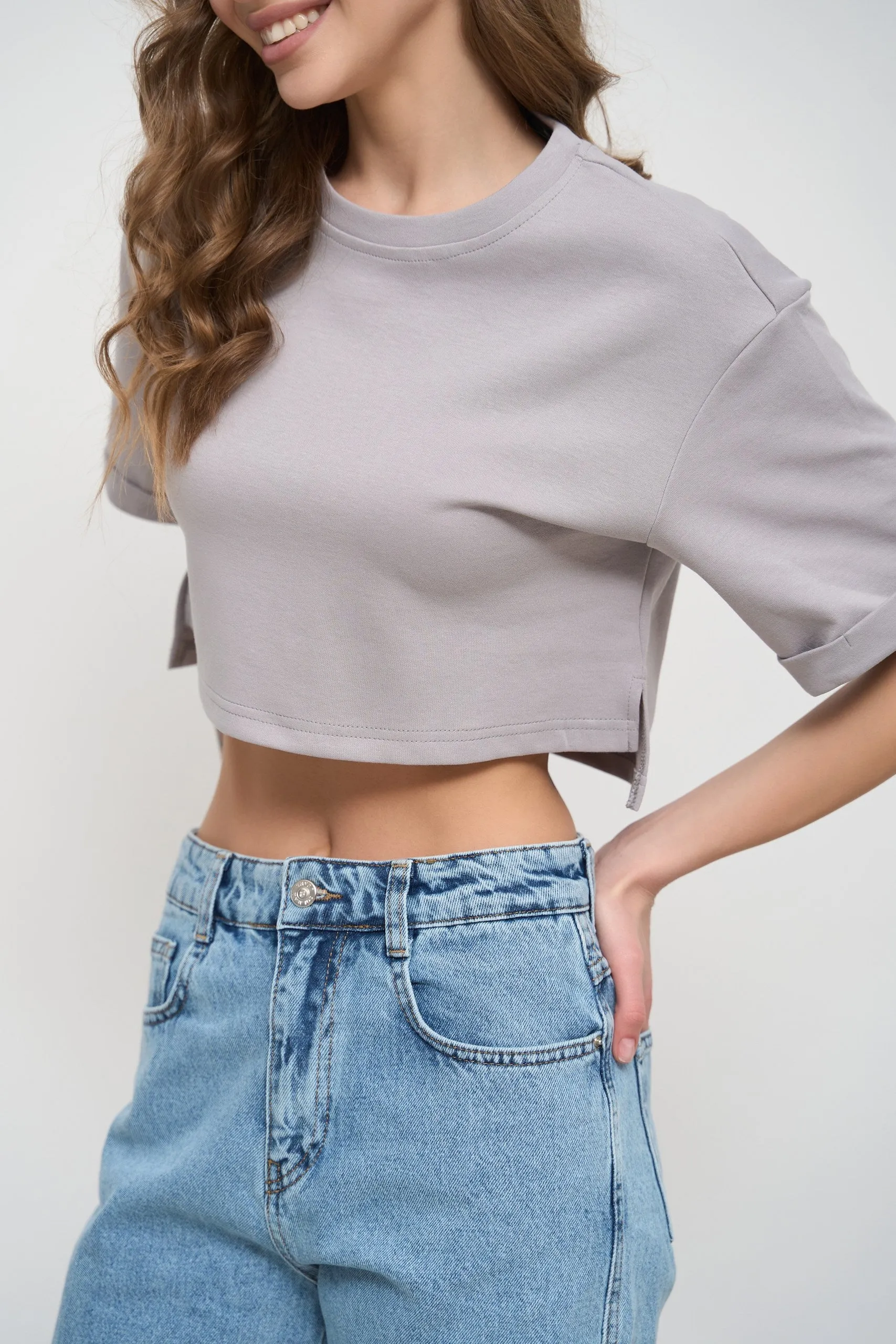 Grey Oversized Cropped T-Shirt