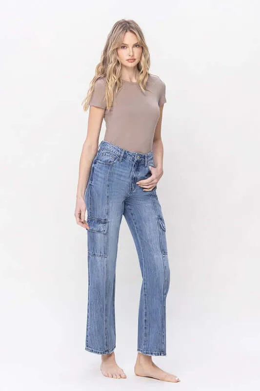 High Rise Dad Cargo Striaght Jeans