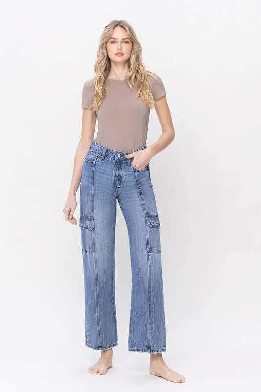 High Rise Dad Cargo Striaght Jeans