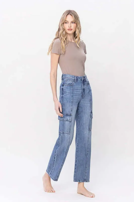 High Rise Dad Cargo Striaght Jeans