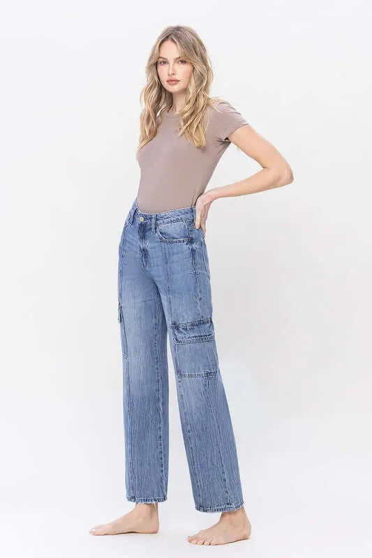 High Rise Dad Cargo Striaght Jeans
