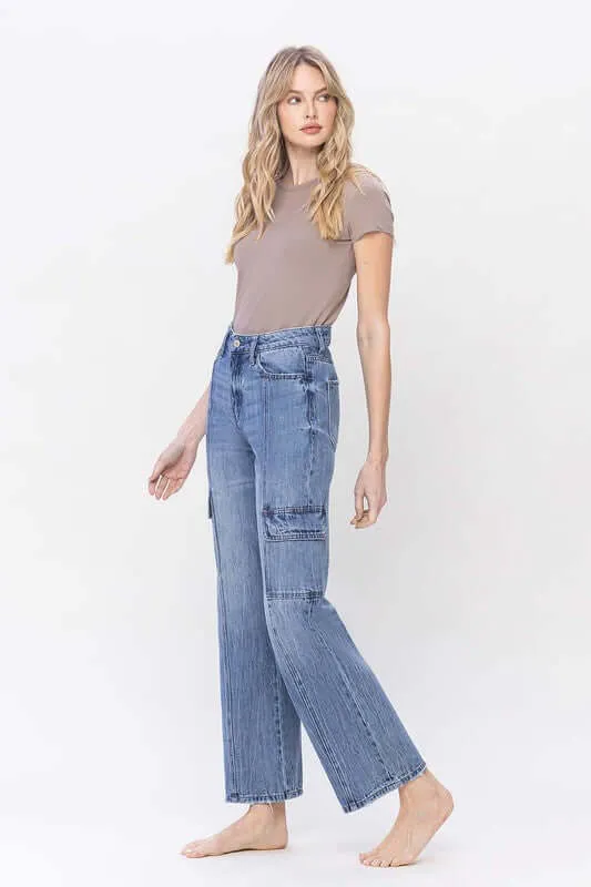 High Rise Dad Cargo Striaght Jeans