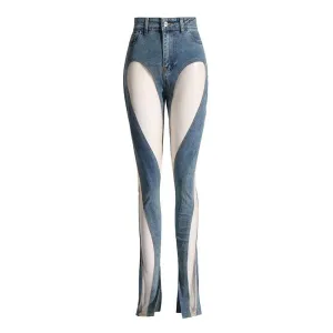 Hollow Irregular Patchwork Jeans Woman