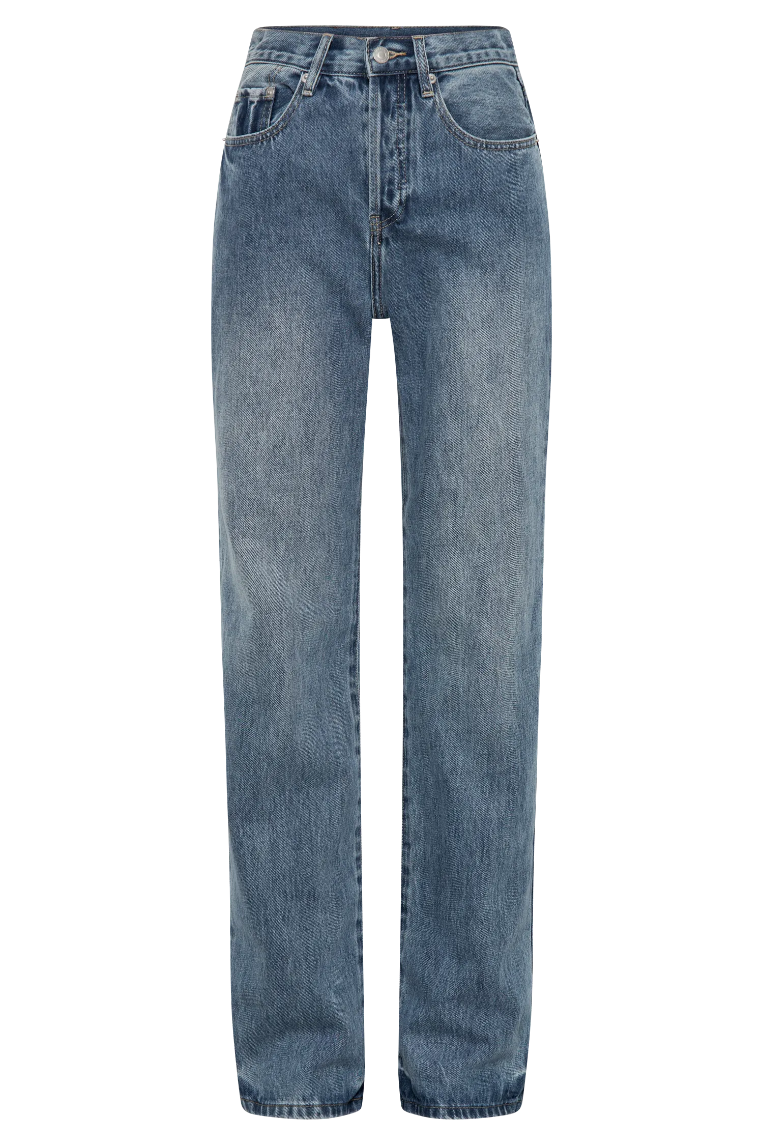 Janine High Waisted Straight Leg Jeans - Washed Mid Blue